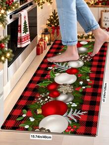 1/2/3pcs Red Christmas Lantern Pattern Kitchen Mat Set, Machine Washable Entryway Rug, Outdoor Mat, Small Area Rug, Creative Art Microfiber Carpet, Felt Material, Suitable For Bathroom, Living Room, Bedroom, Kitchen And Entrance Decor, Can Be Used As Christmas Gift - Multicolor - View 7