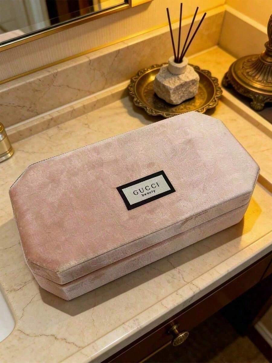 Velvet Octagonal Divided Jewelry Box Desktop Travel Ring Earring Storage Gift For Women Gucci Beauty Pink Velvet Octagonal Jewelry Box - Pink - View 1