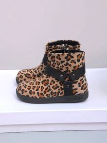 Girls' Leopard Print Ankle Boots, Side Lace-Up Decor, Warm & Non-Slip Winter Ankle Boots, Suitable For Toddlers - Brown - View 6