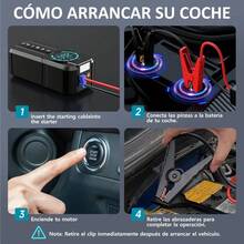 Arrancador de Batería para Auto Portátil con Compresor de Aire 150 PSI, Inflador de Neumáticos con Pantalla Digital LED y Linterna, Cargador de Emergencia Multifunción para Coche y Moto - Negro/Gris - Ver 9