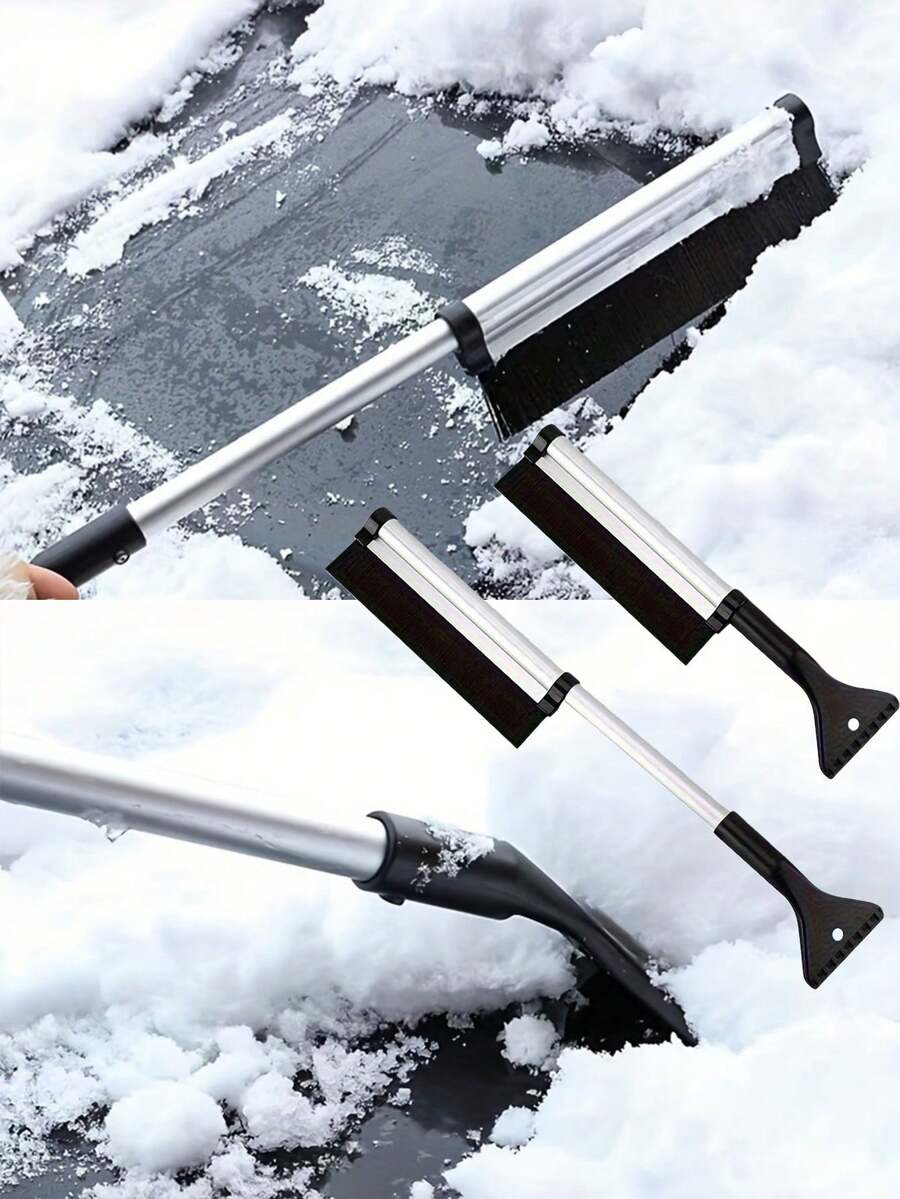 2in1 Telescoping Multi-Function Snow Shovel Brush - Extendable Handle With Ergonomic Grip, Heavy-Duty Ice Removal Tool For Car/Window/Driveway/Roof, Compact Portable Winter Essential - A - View 1
