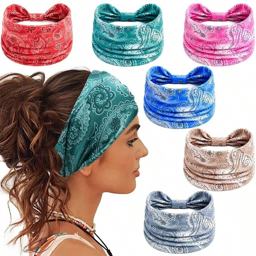 Băng đô phong cách Boho bản rộng, dày, chống trượt (2 gói) – Băng đô mềm, co giãn, thấm mồ hôi cho nữ (Một size phù hợp với tất cả) - Nhiều màu - Xem 1