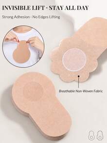 10Pcs Women's Self-Adhesive Invisible Breast Lift Tape, Push-Up Nipple Covers & Bra Pads For Large Bust And Plus Sizes, Soft Reusable Strapless Design - Apricot - View 3