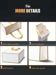 10/15Pcs Gift For Her/Him Medium Size Gift Bags With Ribbon Handles Gift Bags With Golden Thin Frame, White Thick Paper Gift Bag, White Gift Bag With Ribbon Handles White Gift Bag With - View 3