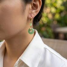 JOJELOO 1PC Fresh Green Peace Buckle Leaf Pendant Earrings - Style 1 - View 4