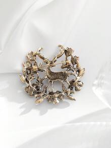 1pc Fashionable European & American Retro Cute Creative Versatile Christmas Deer Brooch Clothing Accessory, Suitable For Women's Daily Wear Decoration And Holiday Gift Giving - Gold - View 5