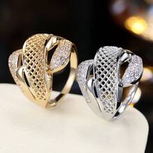 1pc Fashion Wide Hollow Line Wrapped Design Cubic Zirconia Women's Ring - Multicolor - View 4