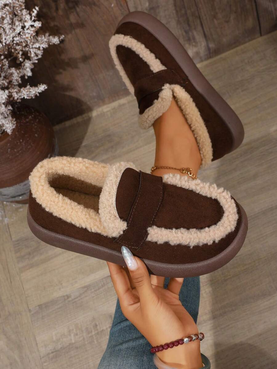 2026 New Women's Plush Slippers Winter Warm Soft Sole Fine Fur Cross Strap Indoor - Coffee Brown - View 1