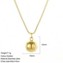 1pc Gold Sports Ball Pendant Necklace, Football Basketball Volleyball Ping Pong Rugby Box Chain, Unisex Fan Jewelry Gift - Gold - View 14