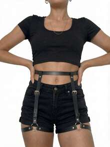 1 buah Garter Paha Gothic Hitam Wanita, Aksesori Gelap, Cocok untuk Pakaian Klub, Disko, dan Pesta - Hitam - View 2