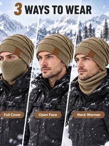 Set Topi dan Masker Wajah Musim Dingin Anti Dingin 2 Potong Unisex – Penutup Tali Serut Elastis, Ringan dan Hangat; Cocok untuk Bersepeda, Ski, dan Olahraga Luar Ruangan; Topi Warna Polos, Topi Musim Dingin Hangat dengan Lapisan Anti Angin dan Penghangat Telinga. - MultiWarna - View 4