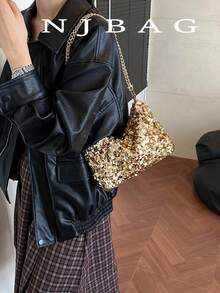時尚新款亮片鏈條女款小方包 多功能單肩包 餃子造型零錢包 - 金色 - 查看 2