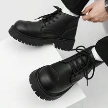 Men's High-Top Combat Boots, Non-Slip Thick Sole, Solid Color Stitching, Suitable For Outdoor Hiking, Casual Wear And Work - Black - View 1