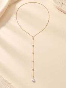 XYHEALER 1pc Gold Back Necklace For Women, Crystal Drop Back Chain Jewelry, Delicate Y Backdrop Necklace For Backless Dress, Wedding Bridal Party Jewelry - A - View 4