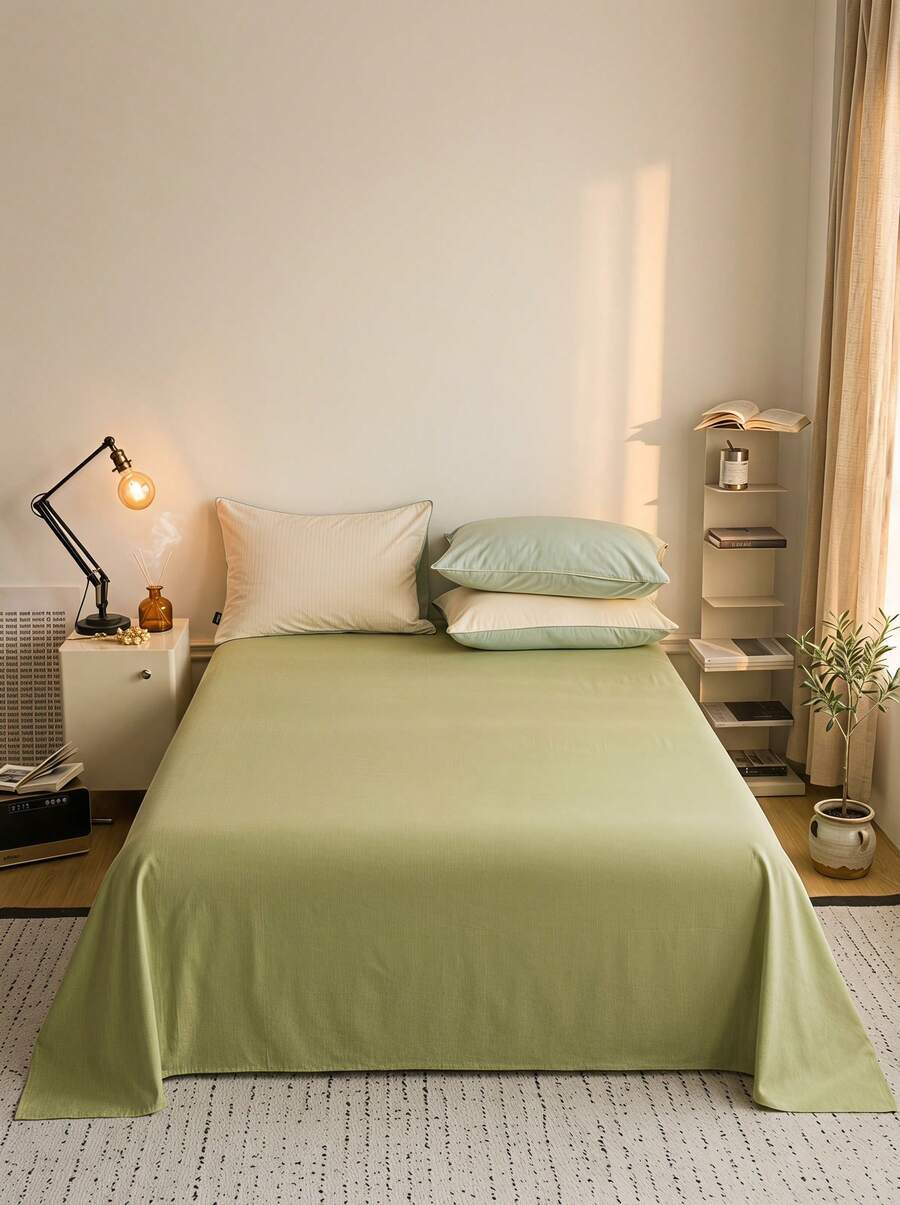 Haus Hana 1pc Sage Green Flat Sheet, Soft Polyester Bed Sheet, Wrinkle & Fade Resistant Breathable Microfiber Flat Sheet - Green - View 1