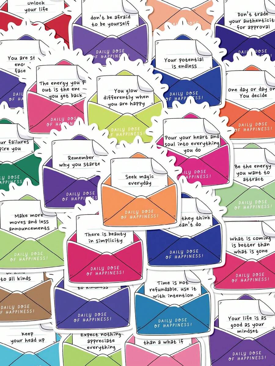 50pcs Daily Little Happiness Stickers For Scrapbook, Planner, Notebook, Greeting Card, Envelope, Guitar, Skateboard, Diary, Luggage, Fridge, Window, Wardrobe, Holiday Birthday Gift, Study Reward Sticker Decals - A Daily Dose Of Happiness - View 1