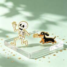 Skeleton & Dachshund Enamel Pins Set, Funny Running Skull And Sausage Dog Brooches For Backpack Jacket, Halloween Gothic Gift For Couples And Friends - Multicolor - View 9
