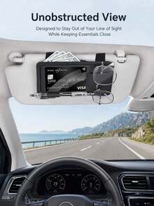 Car Sun Visor Magnetic Eyeglasses & Card Holder – Multi-Compartment Organizer For Fashion Glasses, ID Cards & Pens - A - View 3