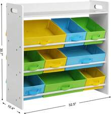 Organizador de Juguetes con 9 contenedores extraíbles de Tela no Tejida, Unidad de Almacenamiento para niños y estantería para guardería, Sala de Juegos, Arco Iris sin Adhesivo - Multicolor - Ver 6