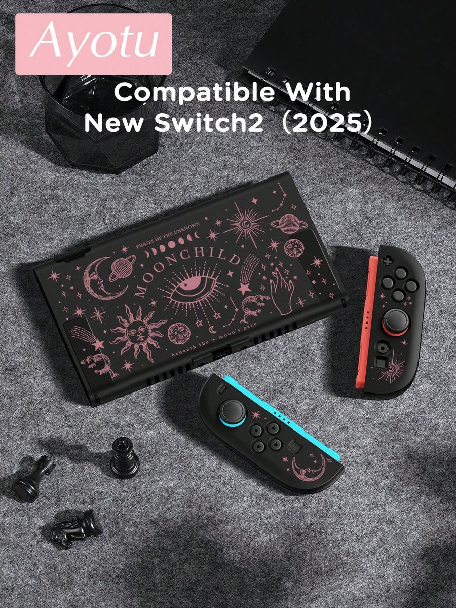 Ayotu 1pc Sun Moon Star Pattern Protective Case For Switch2/Switch NS/Switch OLED Game Console, New Generation TPU Soft Shell, Universal Game Controller Protective Cover, Switch Controller Protective Case, Switch Game Accessories, Anti-Drop, Anti-Slip, Anti-Scratch, Fashionable, Autumn Romantic/Back To School Gift/Valentine's Day Gift/Christmas Gift/Halloween Gift