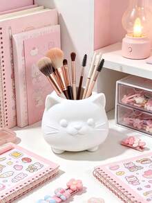3D Printed Cute Cat Shaped Pen Holder, 3D Round Cute Highly Attractive Design, Large Capacity Storage For Makeup Brushes And Stationery, Desktop Vanity Organizer And Decor Dual-Use, Multiple Colors Available Healing Home Decor - Multicolor - View 8