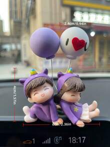 2pcs Car Interior Cute Couple Doll Decor For Center Console, Air Vent, Display Screen, White Balloon Letter And Heart Pattern Randomly Matched - Purple - View 11