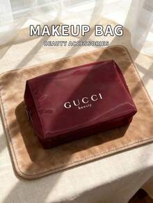 Water‑Resistant Zipper Makeup Pouch Large‑Capacity Travel Cosmetic Storage Bag Gift For Women Gucci Beauty Burgundy Nylon Makeup Bag - Burgundy - View 9