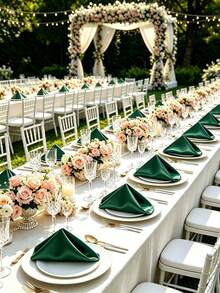 1/6/12/24/48入緞面餐巾 10色可選，絲滑亮面餐桌巾，耐用布製晚餐餐巾，適用婚禮宴會派對酒店桌飾，可折疊布餐巾，餐桌布置用 - 墨綠色 - 查看 2