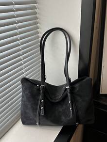 Premium Suede Tote Bag For Women 2026 New Matte Vintage Underarm Bag Large Capacity Shoulder Crossbody Bag - Black - View 11
