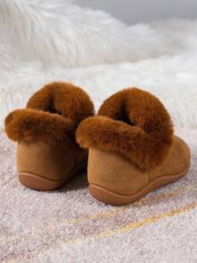 1 Pair Infant Shoes, Autumn/Winter Warm Thick Boots, Suitable For Indoor Non-Slip Walking, Soft Flat Bottom Infant Shoes - Khaki - View 3
