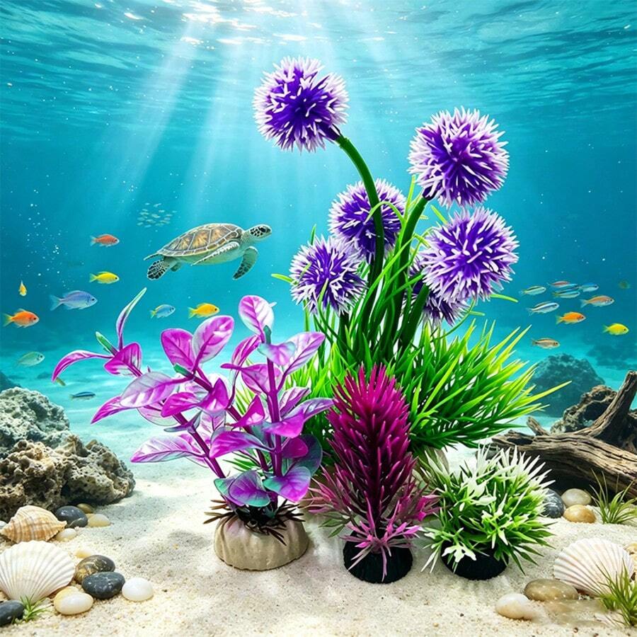 魚缸人造水草裝飾套組，水族箱塑膠仿真水草，水族景觀人造水草，觀賞魚造景套組 - B - 查看 1