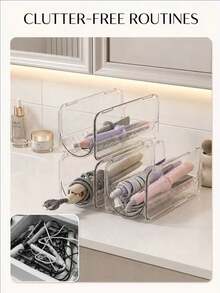1pc PET Stackable Curling Iron Storage Rack, Hair Tool Desktop Organizer, Suitable For Curling Irons And Straighteners, Vanity Bathroom Countertop, Bedroom Dorm Home Hair Tool Storage Accessory - Transparent - View 6