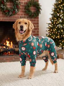 1PC Christmas Dog Pajamas - Soft Warm And High Stretch Full Coverage Pet Rompers, Anti Licking & Bug Protective Jumpsuit For Small Medium Large Dogs, Christmas All Over Printing Dog Clothes - Cartoon Christmas Reindeer Pattern - Multicolor - View 6
