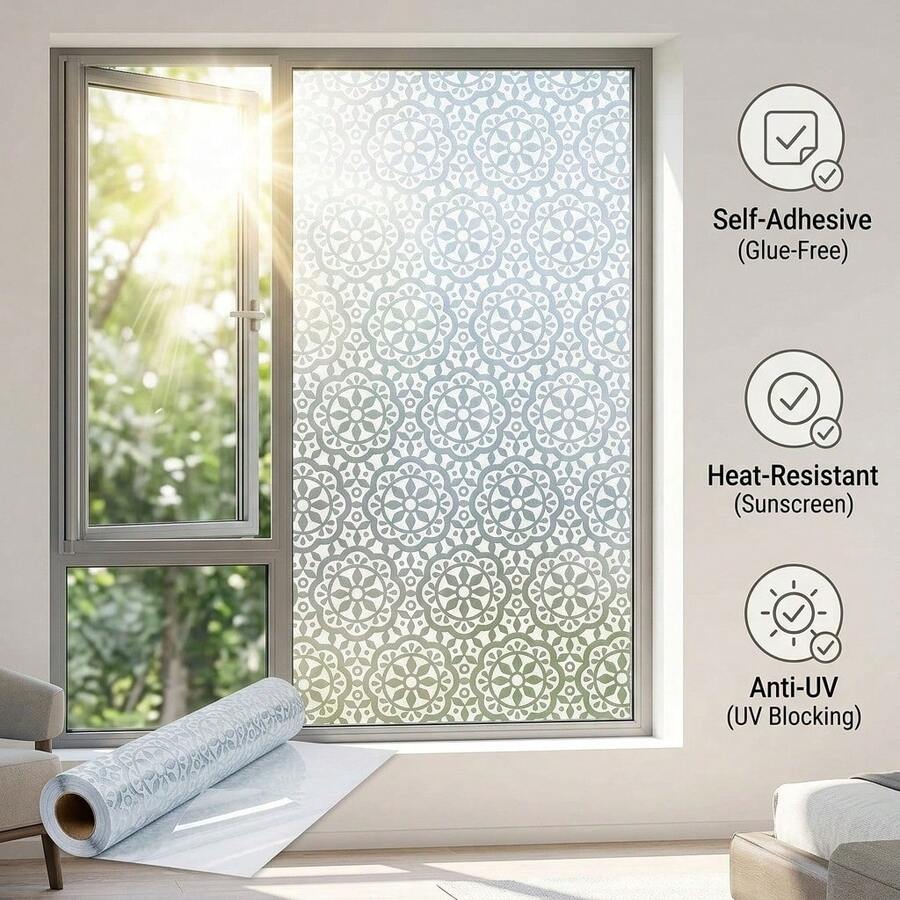 1Roll Frosted Window Film Privacy Film For Glass Windows ,Static Cling Decorative Snowflake Pattern, Blocks UV Removable Frosting Opaque Film For Bathroom Office Bedroom - Snowflake - View 1