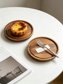 Round Wooden Serving Tray, Wooden Service Plate, Cake Cheese Pastry Fruit Snack Dessert Tray, Multi-Purpose Round Wooden Tray, Kitchen Table Decor, Coffee Cup Tray, Desktop Display Serving Tray - Khaki - View 3
