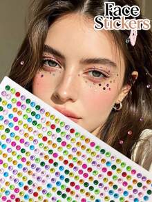 1pc Autumn Christmas New Colorful 3mm Rhinestone Face Stickers, Random Diamond Color, For Face And Head Makeup Decoration And Beautification, Y2K Style, Suitable For Music Festivals, Children's Day, Christmas And More - Multicolor - View 1