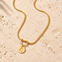 Initial Charm Snake Chain Gold Plated Letter Necklace For Women Men With Heart Knot Disc - Yellow Gold - View 21