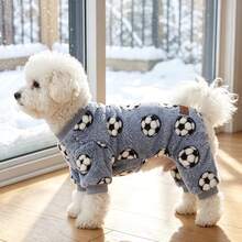1pc Pet Dog , Sports Football Print Plush Pet Four-Legged Outfit, Suitable For Small/Medium Dogs, Puppies, Cats, For Outdoor And Indoor Wear In Cold Autumn/Winter Weather - Light Grey - View 1