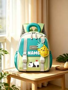 1pc Personalized Customized Backpack, Fashionable And Cute Panda Theme Print, Zipper Closure Nylon Material, Paired With 3D Fruit Charm, Adjustable Shoulder Straps, Hand-Carry, Suitable For School, Commuting, Shopping, Daily Use. Birthday Gift. - Multicolor - View 8