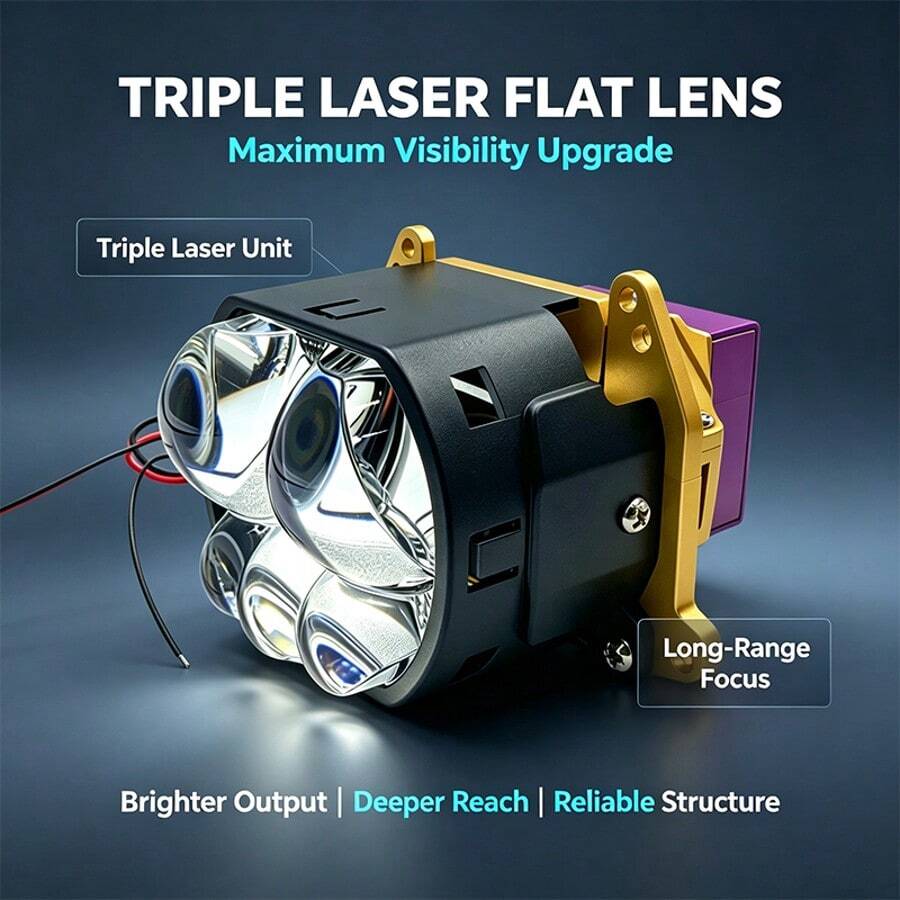 Flat Bi-LED Laser Projector Lens, Single/Dual/Triple Laser Optional, Universal Car Headlight Bi-Xenon Retrofit Module, Sharp Cut-Off Line, Includes Bracket And Fan, 2pcs/Pack