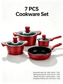 11PCS & 7PCS Red Non-Stick Cookware Set,  Kitchen Cooking Pots And Pans Set With Glass Lids,Durable Non-Stick Pan, Durable And Easy To Clean,Kitchen Cookware, Diamond Texture, Induction Compatible For Home Cooking - View 7