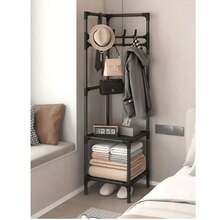 Title: Multifunctional Floor Standing Garment Rack With Shoe Storage Shelves & Top Hooks, Heavy Duty Metal Clothes Organizer & Coat Stand For Bedroom, Living Room, And Entryway - View 5