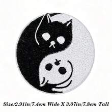 1pc/2pcs/3pcs/4pcs Yin Yang Black White Cat Iron On Embroidery Patch, Cute Kitten Round Applique - Black and White - View 3