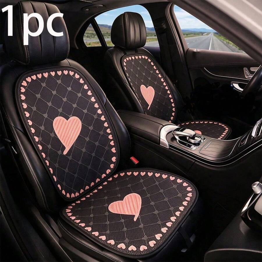 1pc Striped Heart Rhombus Print Car Seat Cushion, Breathable Anti-Slip Car Seat Pad, Car Interior Accessory - A - View 1