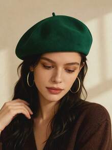 1pc Women's Solid Color Wool Felt Elegant Japanese Style Warm Beret Hat, Suitable For Daily Wear, Outings And Shopping In Autumn/Winter - Multicolor - View 5