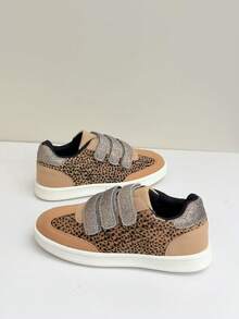 Leopard Print Patchwork Fashion Hook & Loop Skate Shoes For Boys & Girls, Comfortable Versatile Student Sneakers - Mocha Brown - View 4