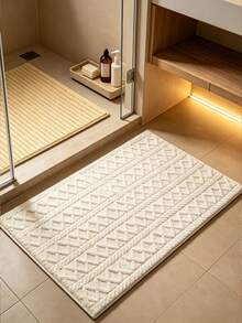 1pc Nordic Style 3D Jacquard Bathroom Rug, Creamy Style Home Bedroom Living Room Laundry Room Entryway Decorative Carpet, Soft Skin-Friendly Comfortable Foot Feel Easy To Clean Doormat, Soft Bedside Decorative Rug, Home Decor Room Decoration, Light Luxury INS Style Home Decor Mat, Skin-Friendly Breathable Easy To Maintain - Beige - View 8