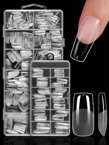 120/600pcs Medium Square Soft Gel Transparent Nail Tips, Semi-Matte Full Coverage Acrylic Pre-Pressed False Nails, Suitable For Home DIY Manicure - Clear - View 1