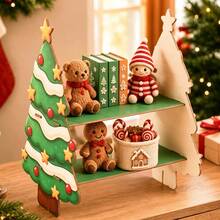 Creative Christmas Tree Shaped Wooden Double Layer Storage Rack, Easy Assembly, Sturdy And Durable. The Double Layer Tabletop Can Hold Dolls, Small Ornaments, Candies And Various Small Items, Combining Storage And Festive Decoration Functions, Suitable For Desktop, Window Display, Party Scenes, Creating A Strong Christmas Atmosphere. - Multicolor - View 4