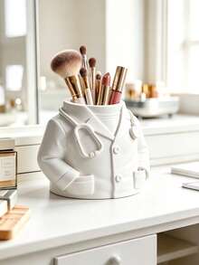 Doctor White Coat Style Makeup Brush Holder, Creative Nurse Uniform Pen Holder, Desktop Cosmetic Storage Box, Vanity Makeup Tool Organizer - Multicolor - View 4
